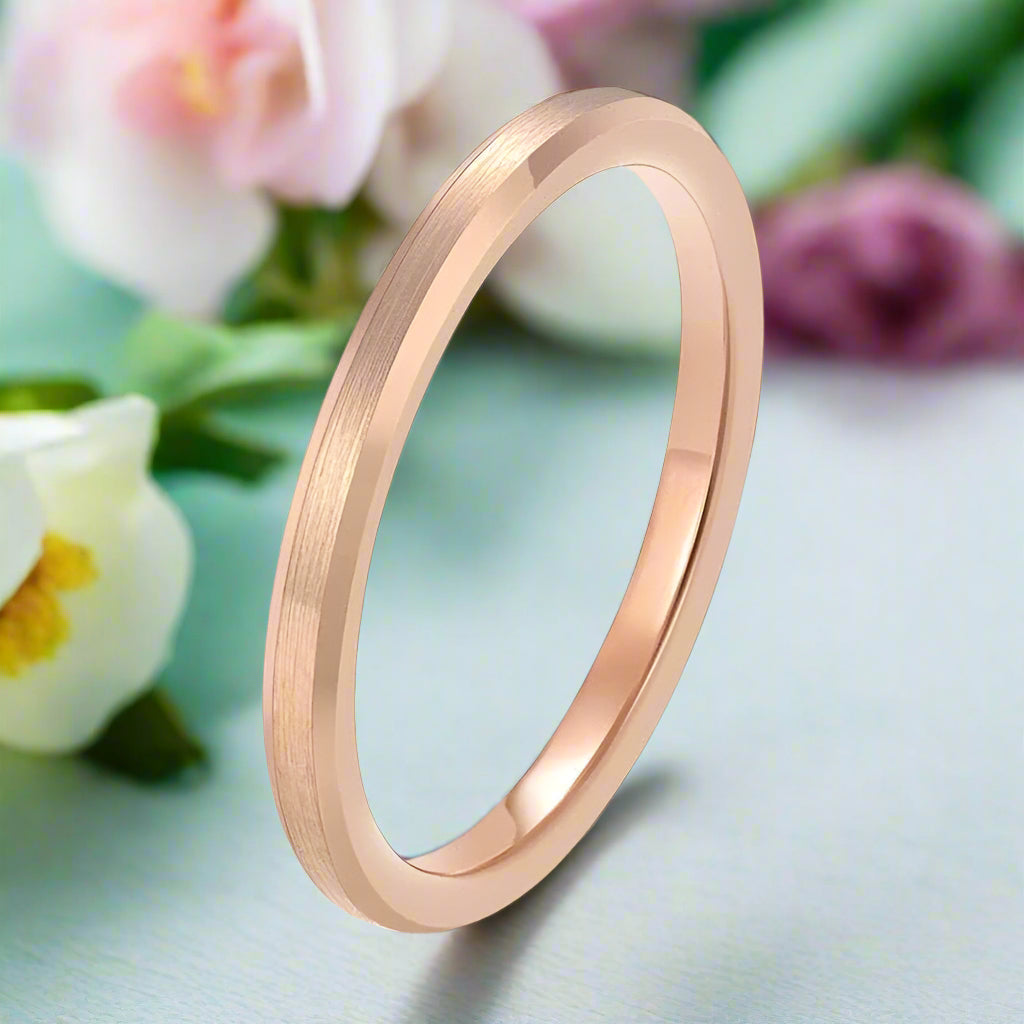 Beveled Rose Gold Tungsten Women's Wedding Band-Evani Naomi Jewelry