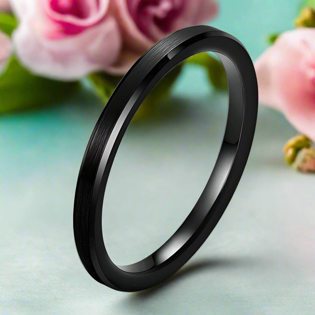 Beveled Rose Gold Tungsten Women's Wedding Band-Evani Jewelry