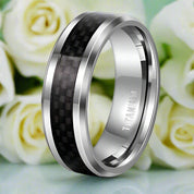 Beveled Titanium Men's Wedding Band with Black Carbon-Evani Naomi Jewelry