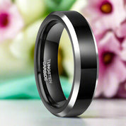 Beveled Unisex Black Tungsten Wedding Band-Evani Naomi Jewelry