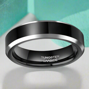 Beveled Unisex Black Tungsten Wedding Band-Evani Naomi Jewelry
