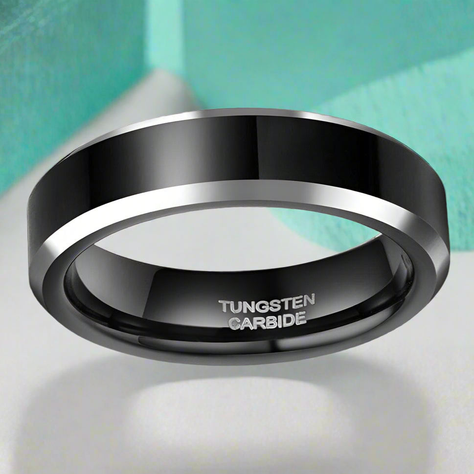 Beveled Unisex Black Tungsten Wedding Band-Evani Naomi Jewelry