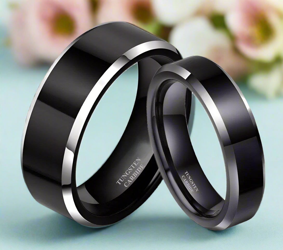 Beveled Unisex Black Tungsten Wedding Band-Evani Jewelry