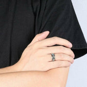 Beveled Unisex Titanium Wedding Band with Abalone Shell Inlay-Evani Naomi Jewelry