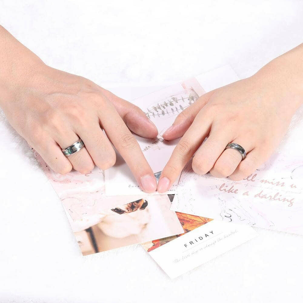 Beveled Unisex Titanium Wedding Band with Abalone Shell Inlay-Evani Naomi Jewelry