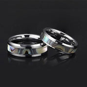 Beveled Unisex Titanium Wedding Band with Abalone Shell Inlay-Evani Naomi Jewelry