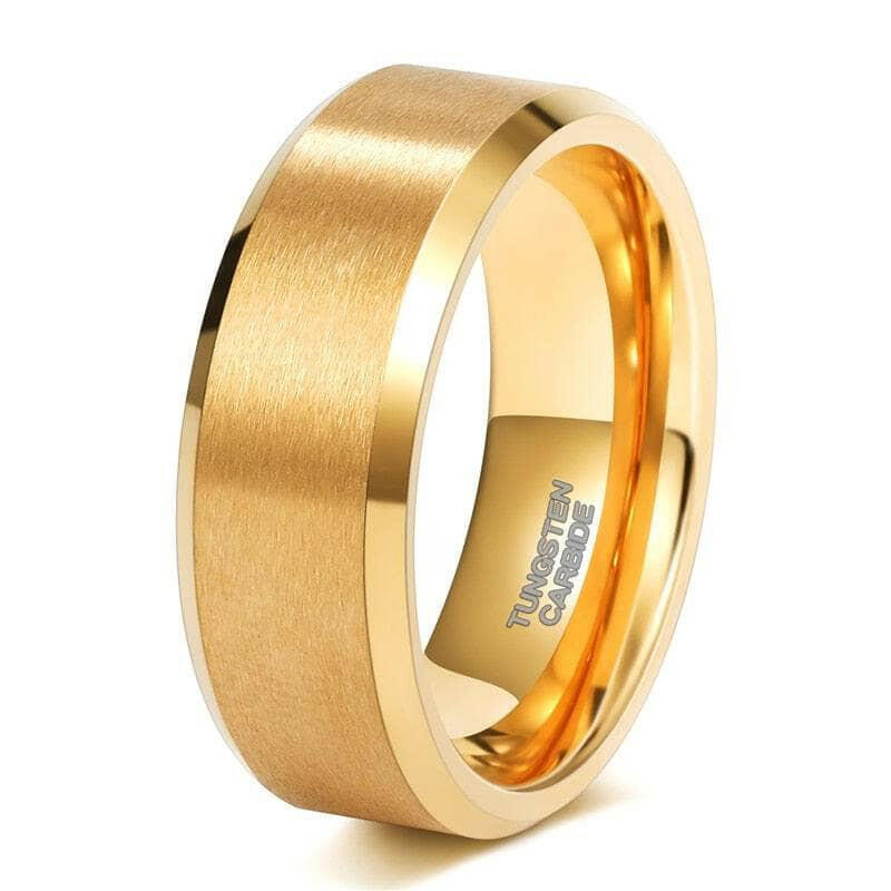 Beveled Yellow Gold Tungsten Wedding Band-Evani Jewelry