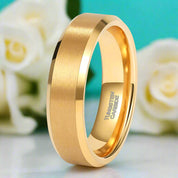 Beveled Yellow Gold Tungsten Wedding Band-Evani Naomi Jewelry