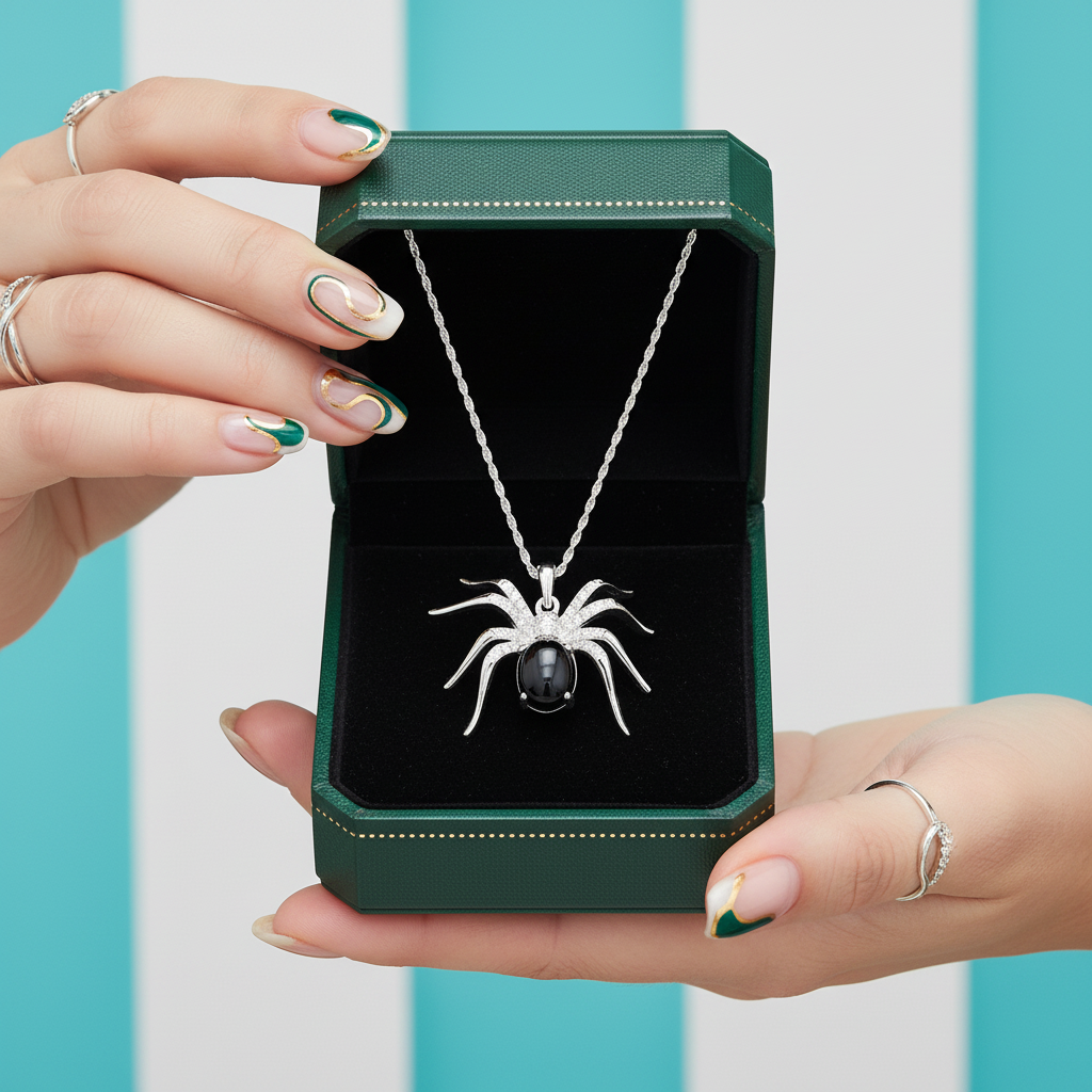 Black Agate Spider Pendant