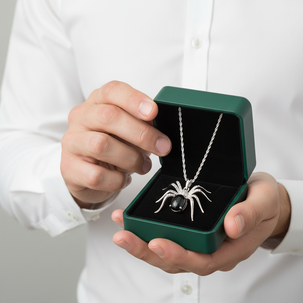 Black Agate Spider Pendant