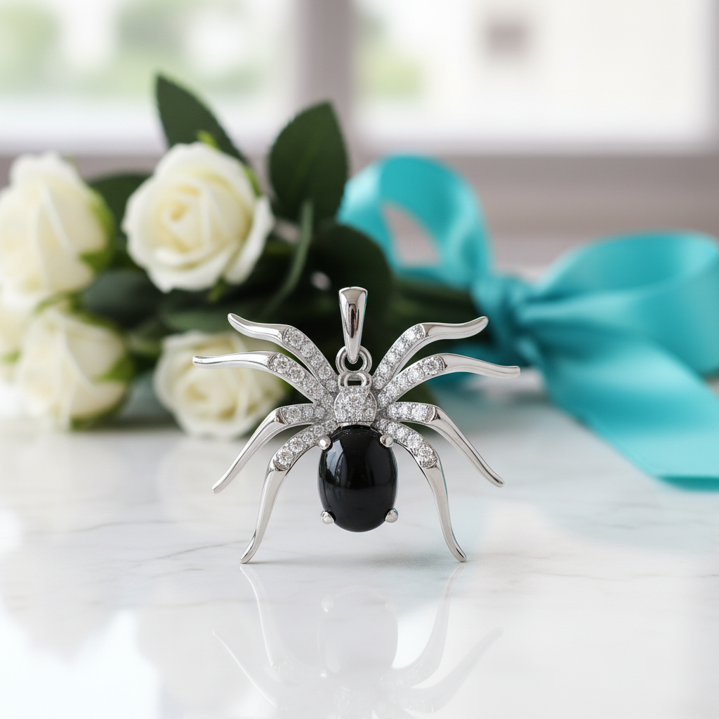 Black Agate Spider Pendant-Evani Jewelry