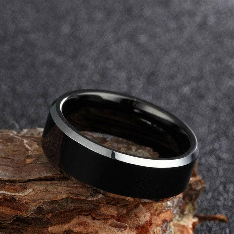 Black Beveled Edge Tungsten Men's Wedding Band-Evani Naomi Jewelry