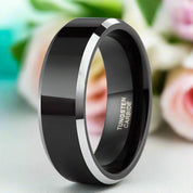 Black Beveled Edge Tungsten Men's Wedding Band-Evani Naomi Jewelry