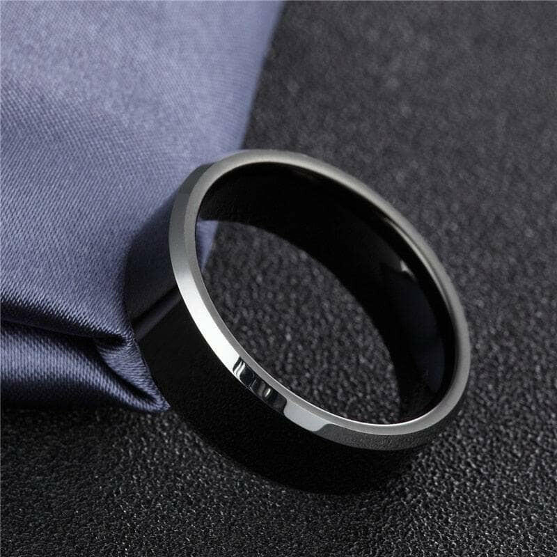 Black Beveled Edge Tungsten Men's Wedding Band-Evani Naomi Jewelry
