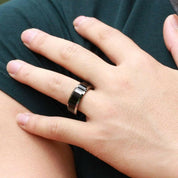 Black Beveled Edge Tungsten Men's Wedding Band-Evani Naomi Jewelry