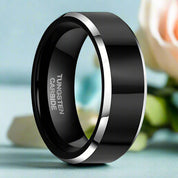 Black Beveled Edge Tungsten Men's Wedding Band-Evani Naomi Jewelry