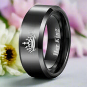 Black Beveled King & Queen Tungsten Wedding Band-Evani Naomi Jewelry