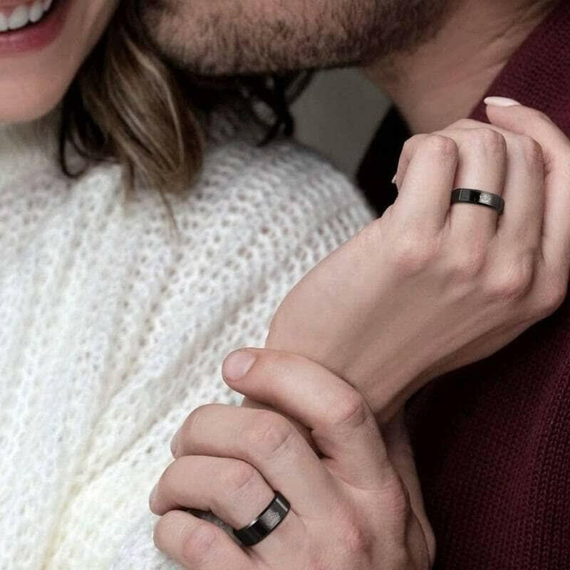 Black Beveled King & Queen Tungsten Wedding Band-Evani Naomi Jewelry