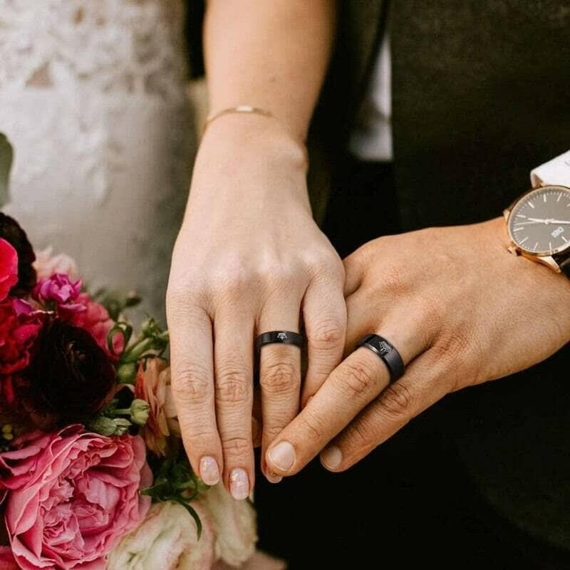 Black Beveled King & Queen Tungsten Wedding Band-Evani Naomi Jewelry