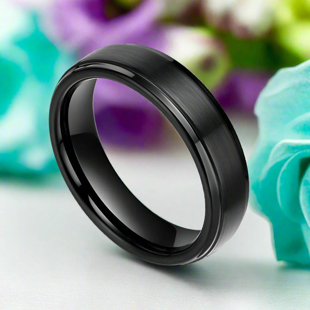 Black Beveled Tungsten Men's Wedding Band-Evani Naomi Jewelry