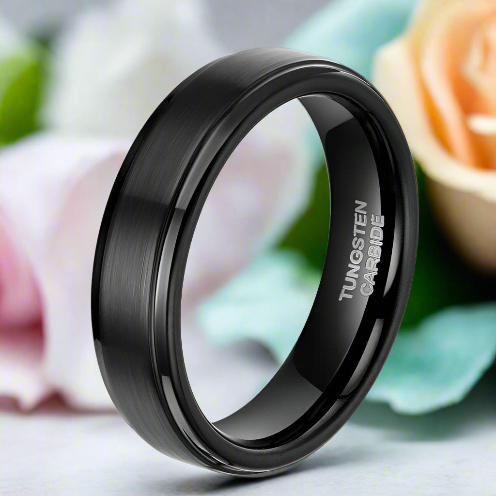 Black Beveled Tungsten Men's Wedding Band-Evani Naomi Jewelry