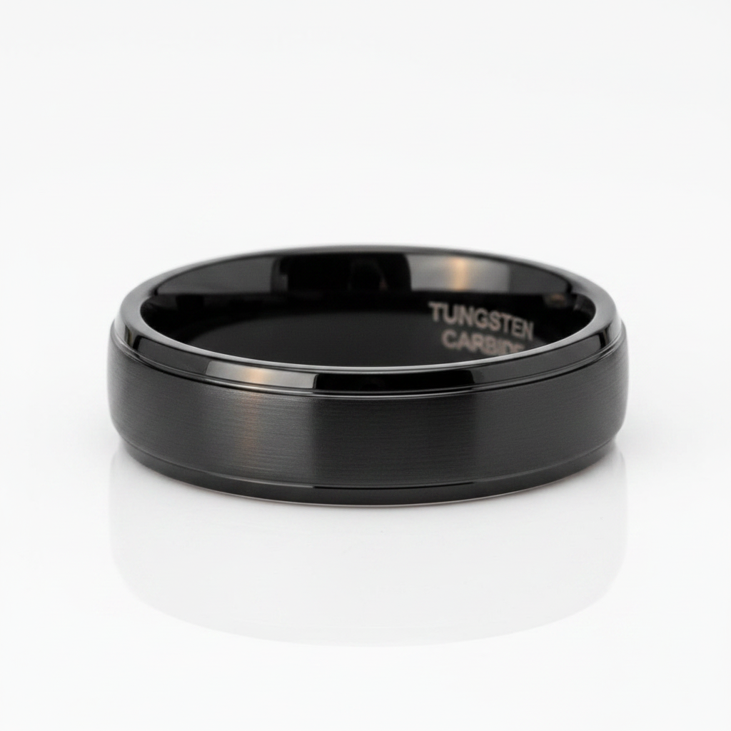 Black Beveled Tungsten Men's Wedding Band - Evani Naomi Jewelry