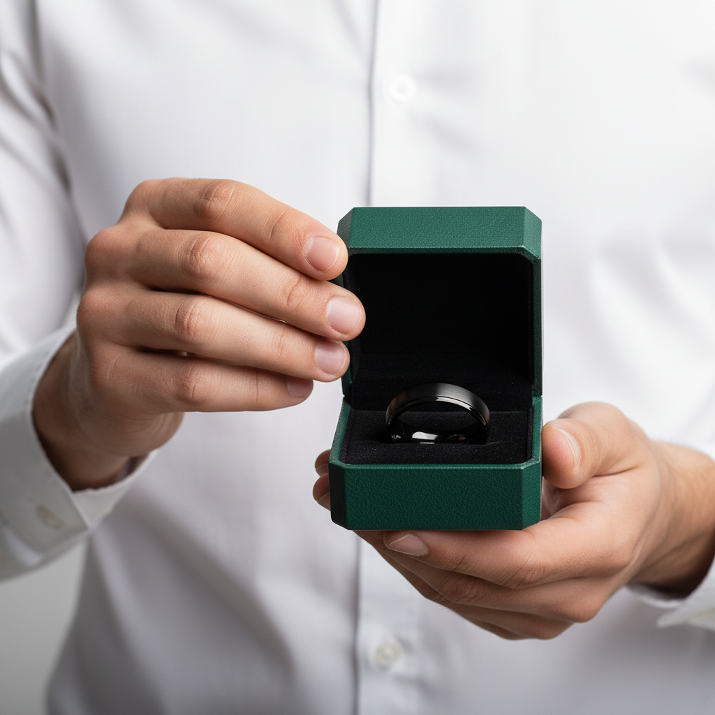 Black Beveled Tungsten Men's Wedding Band - Evani Naomi Jewelry