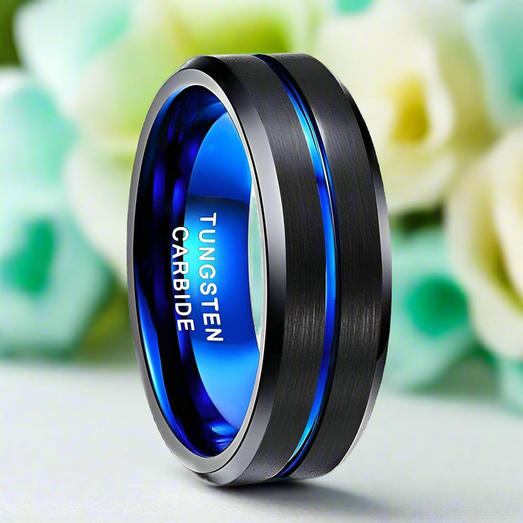 Black $ Blue Tungsten Unisex Wedding Band-Evani Jewelry
