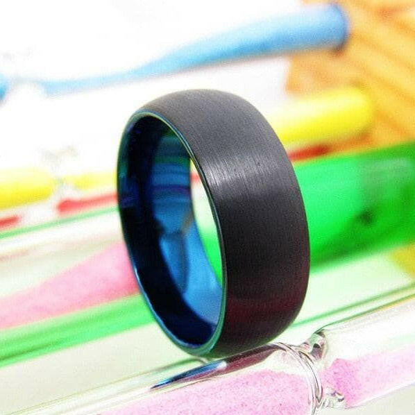 Black Brushed Dome Tungsten Men's Wedding Band-Evani Naomi Jewelry
