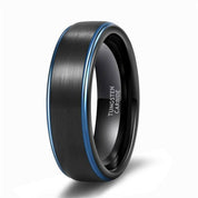 Black Brushed Tungsten Men's Wedding Band with Blue Edge-Evani Naomi Jewelry