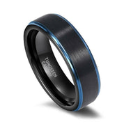 Black Brushed Tungsten Men's Wedding Band with Blue Edge-Evani Naomi Jewelry