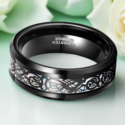 Black Celtic Dragon Inlay 8mm Tungsten Wedding Band - Evani Naomi Jewelry