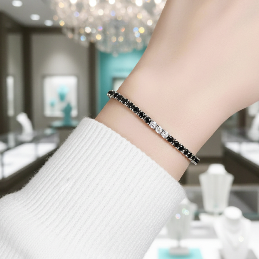 Black & Clear Diamond Tennis Bracelet-Evani Jewelry