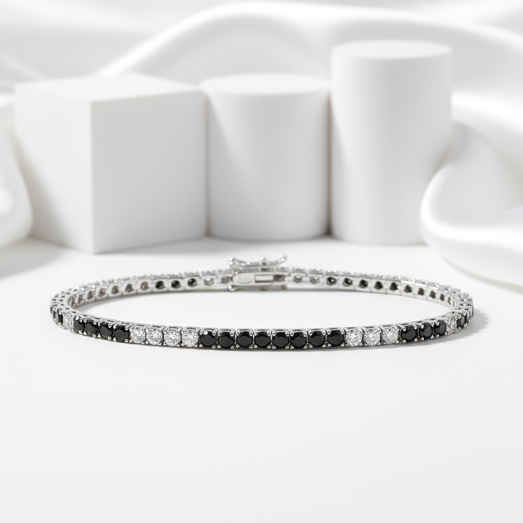 Black & Clear Diamond Tennis Bracelet-Evani Jewelry