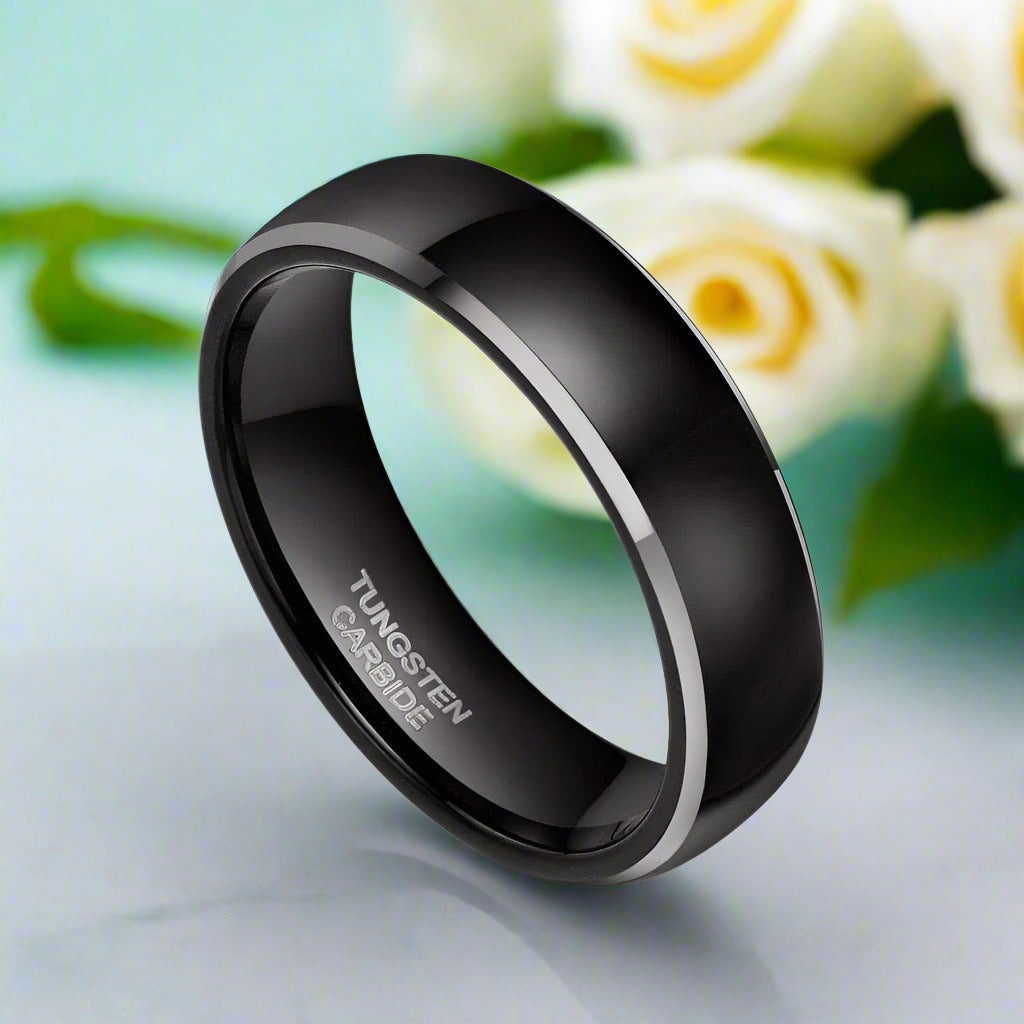 Black Dome Tungsten Men's Wedding Band-Evani Jewelry