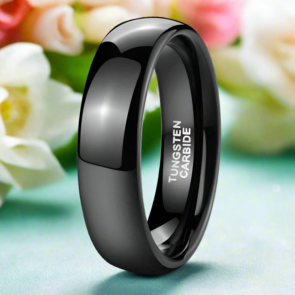Black Dome Tungsten Unisex Wedding Band-Evani Naomi Jewelry