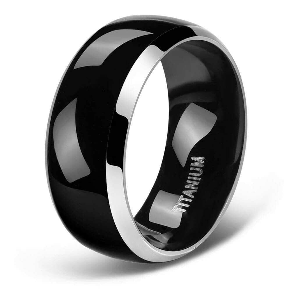 Black Domed Titanium Unisex Wedding Band-Evani Jewelry