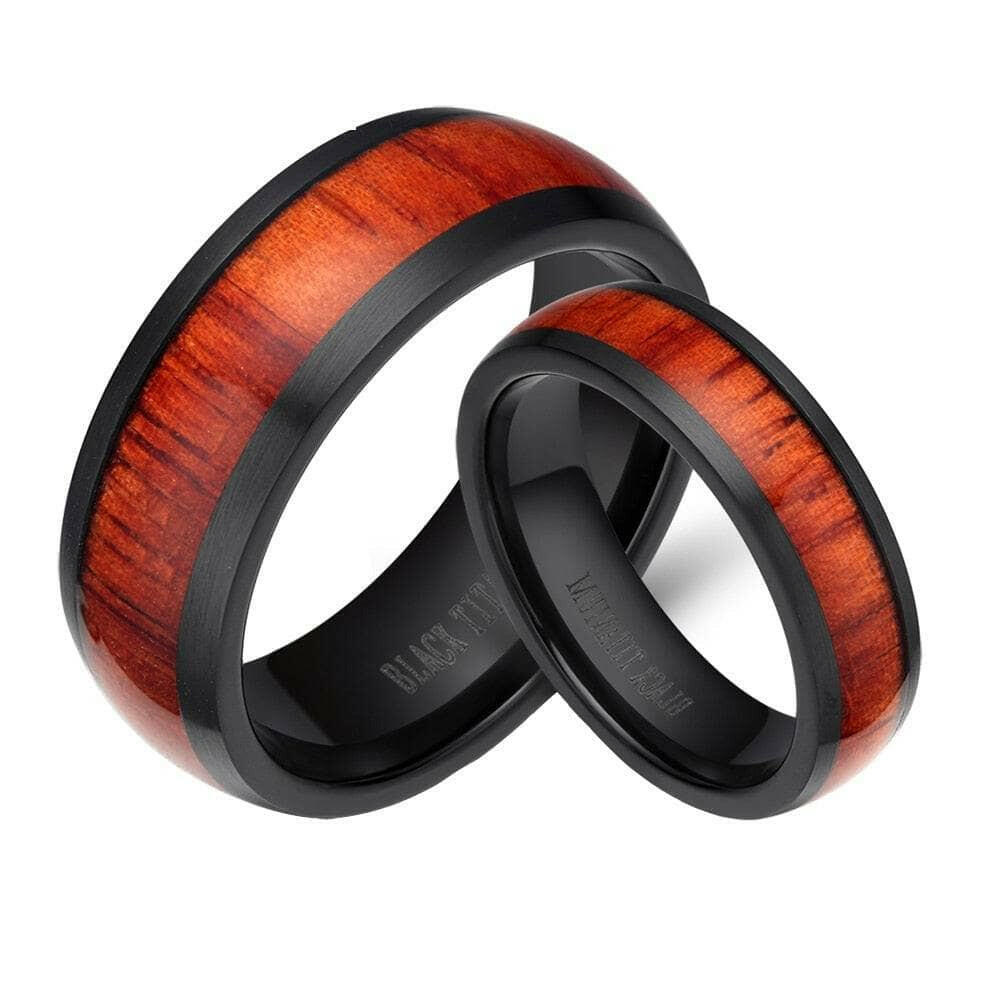 Black Domed Titanium Unisex Wedding Band with Wood Inlay-Evani Naomi Jewelry