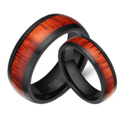 Black Domed Titanium Unisex Wedding Band with Wood Inlay-Evani Naomi Jewelry