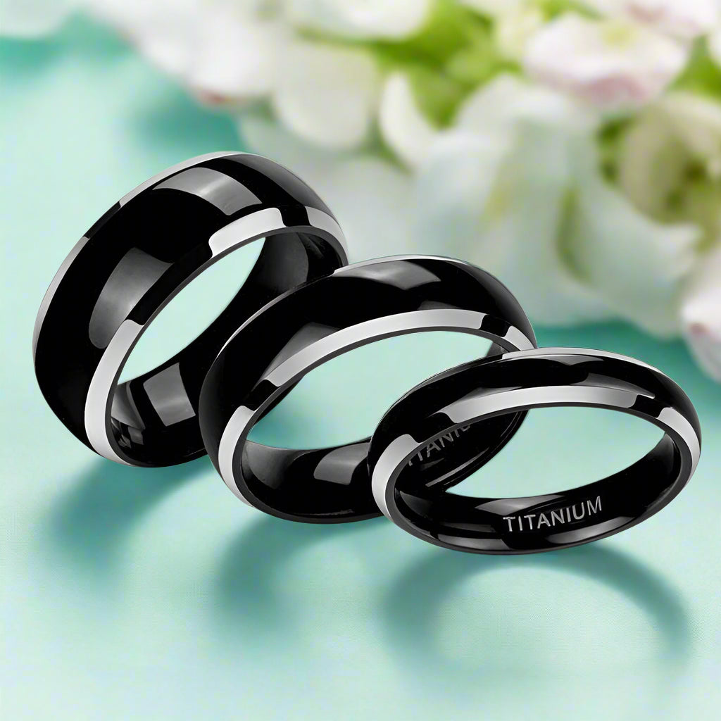 Black Domed Titanium Unisex Wedding Band-Evani Jewelry