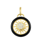 Black Enamel Round Diamond Delicate Sun Pendant-Evani Naomi Jewelry