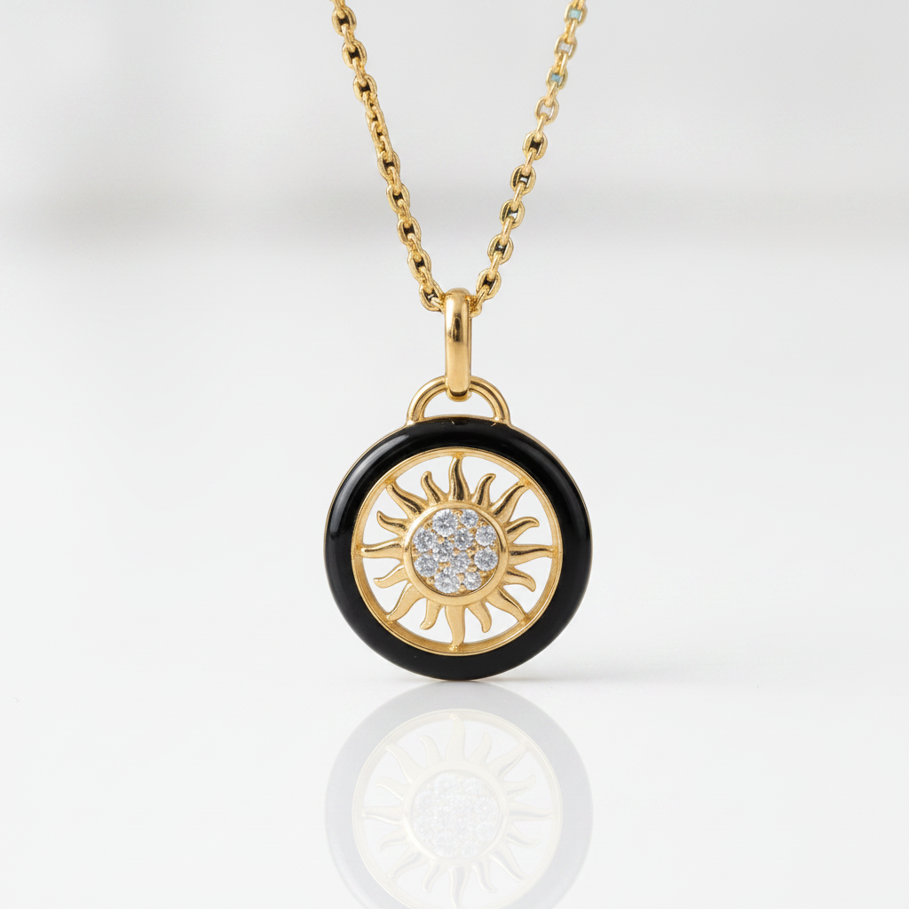 Black Enamel Round Diamond OptionDelicate Sun Pendant