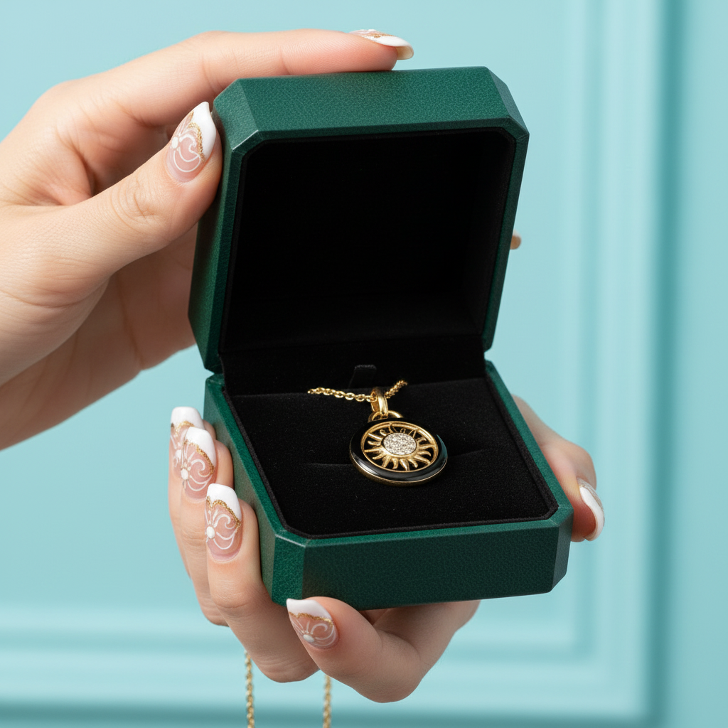 Black Enamel Round Diamond OptionDelicate Sun Pendant