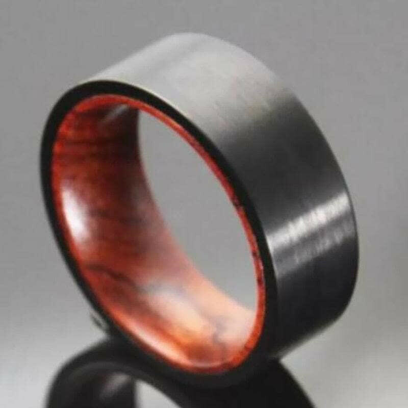 Black Flat Tungsten Men's Wedding Band with Inner Red Sandalwood-Evani Naomi Jewelry