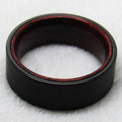 Black Flat Tungsten Men's Wedding Band with Inner Red Sandalwood-Evani Naomi Jewelry