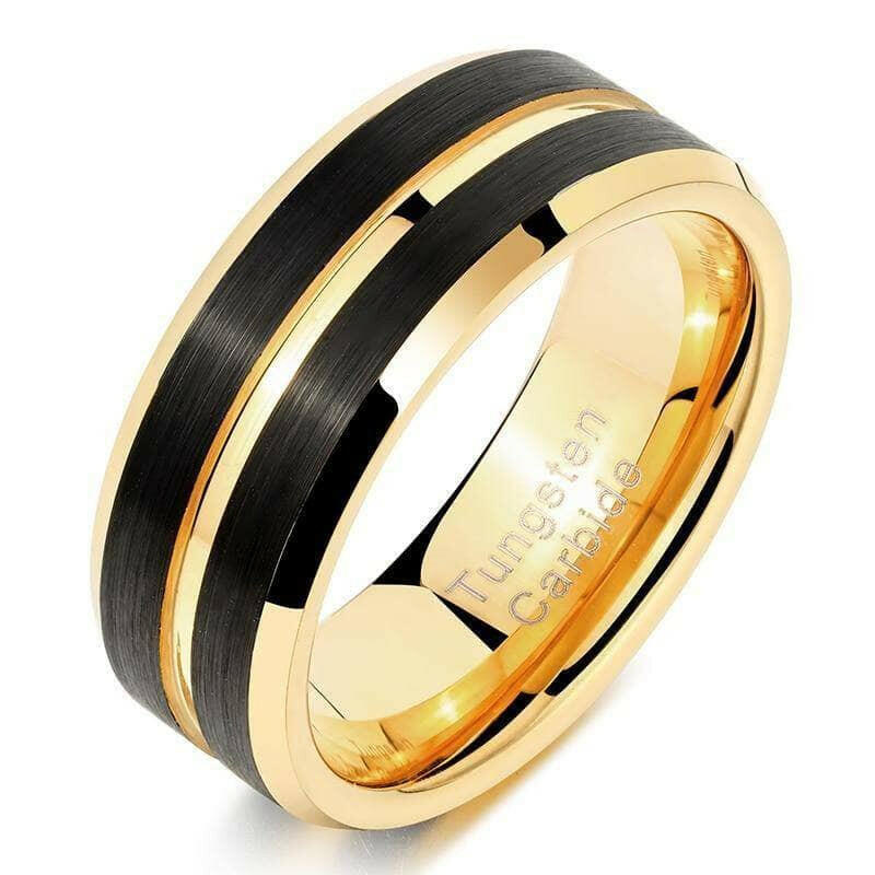 Black & Gold Beveled Edge Tungsten Men's Wedding Band-Evani Naomi Jewelry
