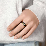 Black & Gold Beveled Edge Tungsten Men's Wedding Band-Evani Naomi Jewelry