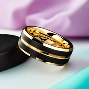 Black & Gold Beveled Edge Tungsten Men's Wedding Band-Evani Naomi Jewelry