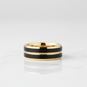 Black & Gold Beveled Edge Tungsten Men's Wedding Band - Evani Naomi Jewelry