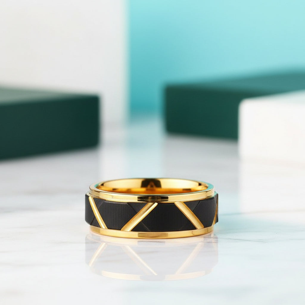 Black & Gold Tungsten Men's Wedding Band-Evani Jewelry